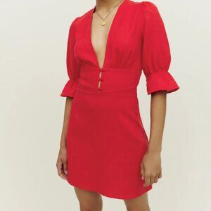 Reformation Simi Linen Dress in Cherry size 4